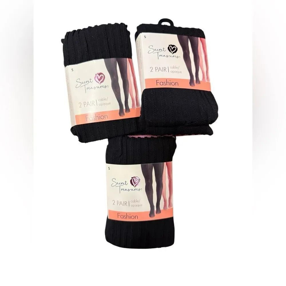 Bundle NWT Secret Treasures Opaque Cable Tight, Pair x 3 Black Mauve Small